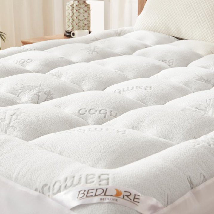 Bamboo Cooling Mattress Topper with Fitted Sheet.